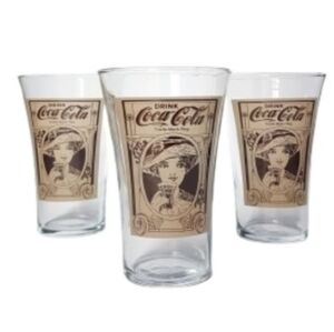 Set Of 3 Coca Cola Turn Of The Century Replica 16oz Flair Glasses